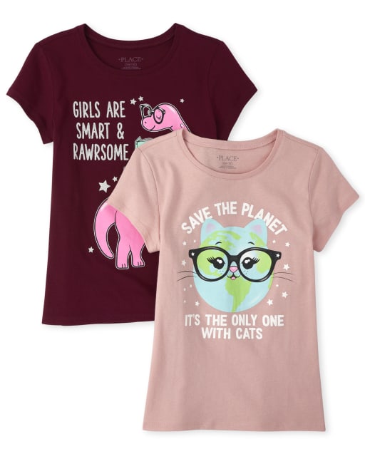 Ensemble De 2 T Shirts A Imprime Chat Et Dino A Paillettes Pour Fille Ensemble De 2 T Shirts A Imprime Chat Et Dino A Paillettes Pour Fille