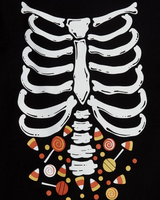 Camiseta Con Grafico De Esqueleto De Caramelo Que Brilla En La Oscuridad De Manga Corta De Halloween Para Bebes Y Ninos Pequenos
