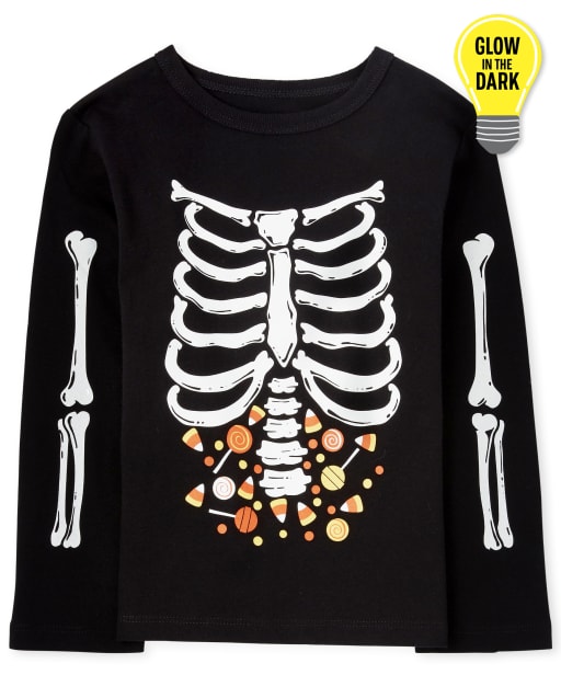 T-shirt graphique assorti pour bébés et tout-petits garçons, papa et moi, Halloween Glow Candy Skeleton