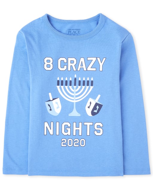 Camiseta unisex de manga larga de Hanukkah familiar a juego para bebés y niños pequeños ' 8 Crazy Nights 2020 ' Camiseta gráfica