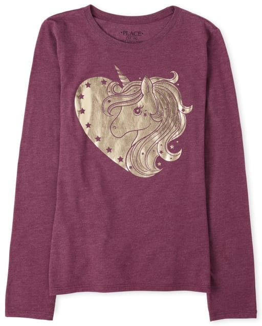 Camiseta con estampado de unicornio metalizado para niñas