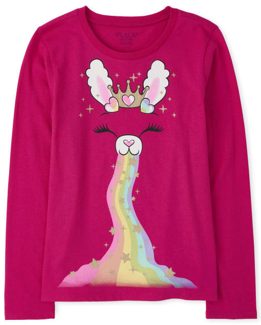 Camiseta estampada Rainbow Bunny de manga larga para niñas