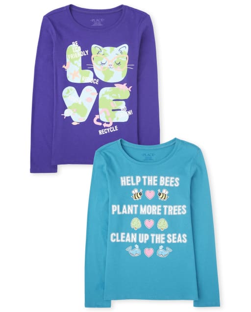 Pack de 2 camisetas de manga larga con estampado de tierra para niñas