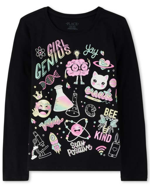 Camiseta de manga larga con estampado Glitter ' Girl Genius ' niñas