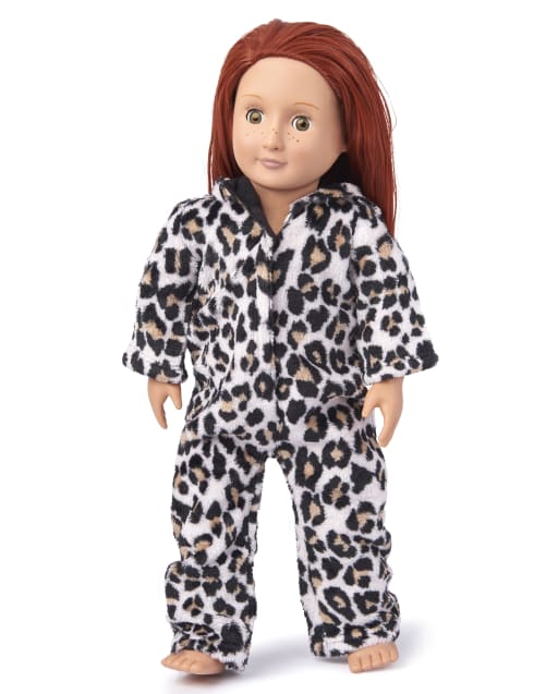 Doll Mommy And Me Leopard Fleece Matching One Piece Pajamas
