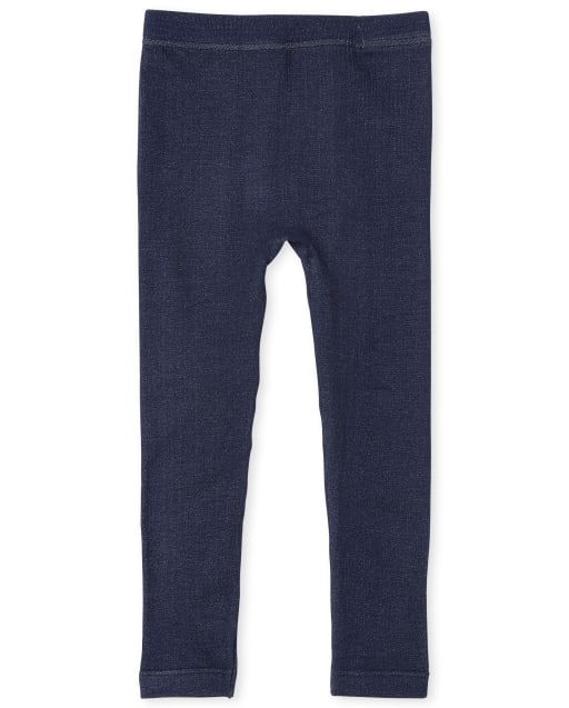 Girls Faux Denim Fleece Lined Leggings