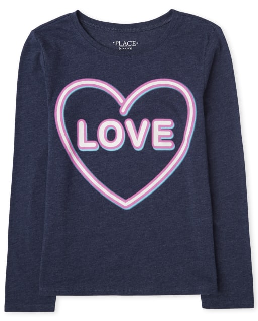 Camiseta de manga larga con estampado ' corazón ' Love ' para niñas