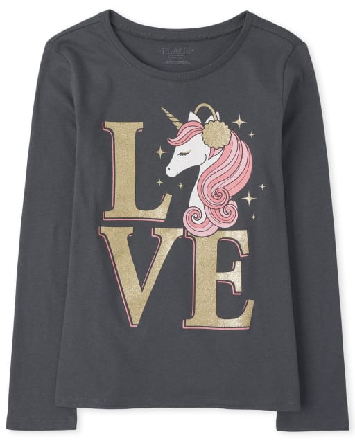 Girls Unicorn Love Graphic Tee