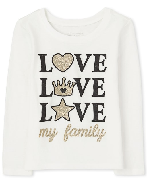 T-shirt graphique Glitter Love My Family pour bébés et petites filles