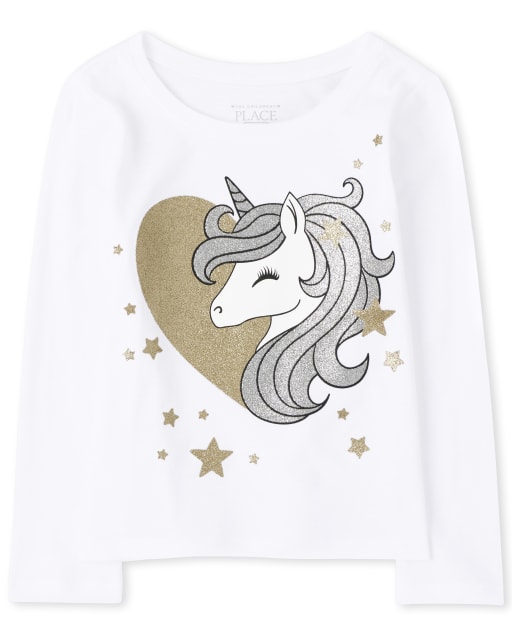 T-shirt graphique à paillettes en forme de cœur et de licorne pour bébés et petites filles