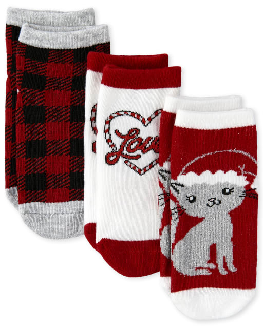 Lot De 3 Paires De Chaussettes Mi Longues De Chat De Noel Pour Toute Petite Fille