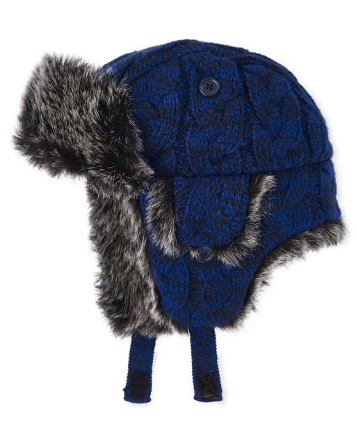 Toddler Boys Cable Knit Trapper Hat