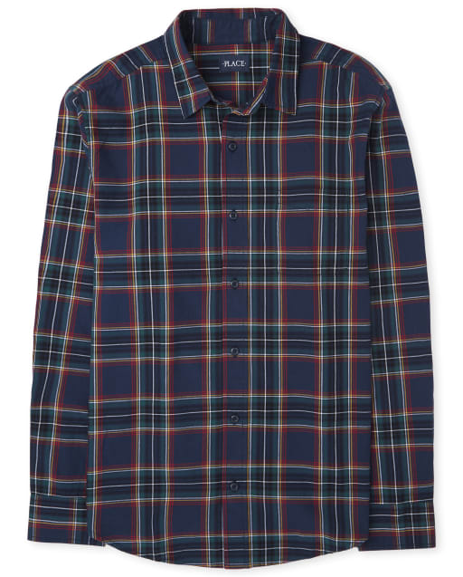 Mens Matching Family Plaid Poplin Button Down Shirt