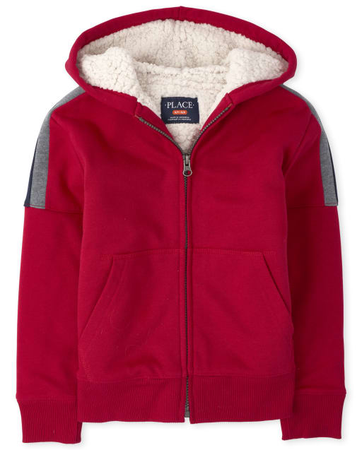 Boys Striped Arm Zip Up Hoodie