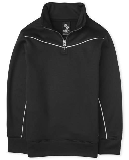 Boys Active Mesh Striped Half Zip Mock Neck Pullover
