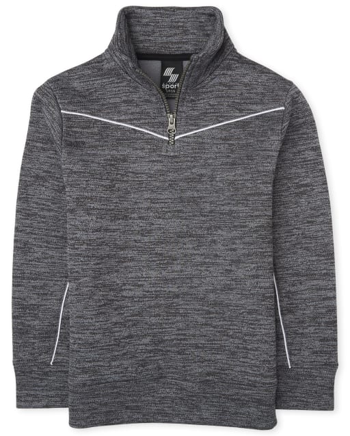 Boys Active Mesh Striped Half Zip Mock Neck Pullover