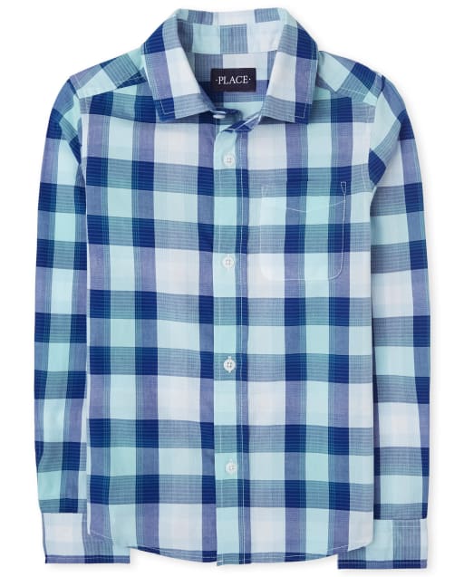 Boys Plaid Poplin Button Down Shirt