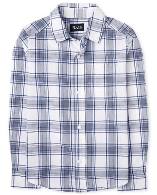 Boys Plaid Poplin Button Down Shirt