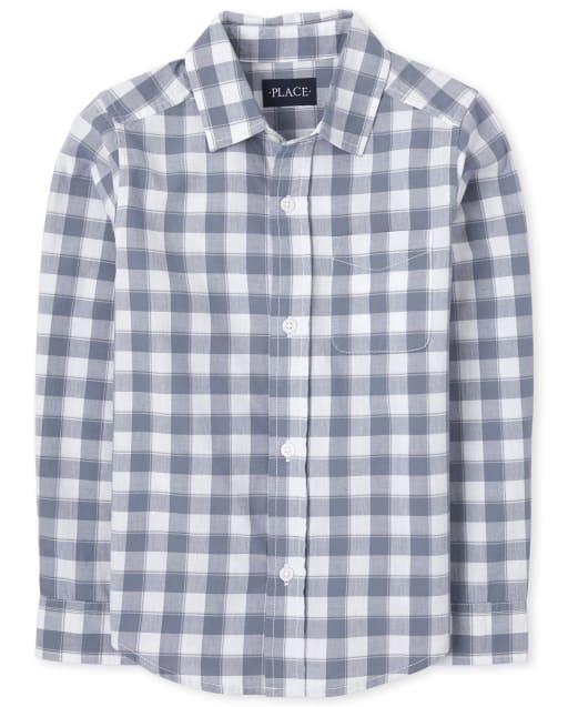 Boys Plaid Poplin Button Down Shirt