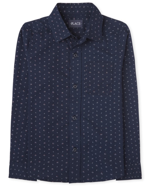 Boys Print Poplin Button Down Shirt