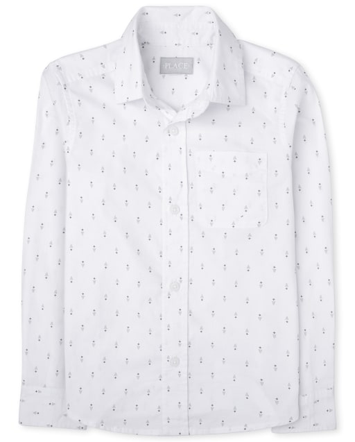 Boys Print Poplin Button Down Shirt
