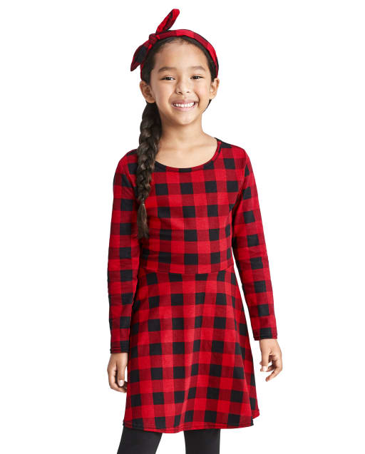 Vestido skater de punto estampado de manga larga para niñas