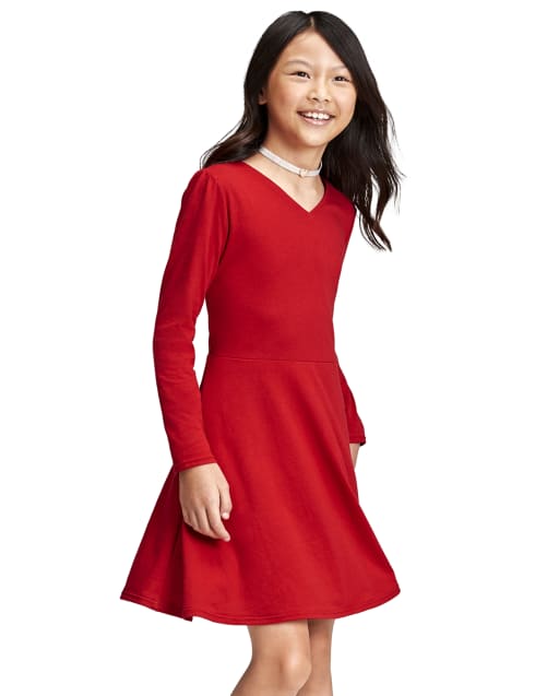 Vestido cruzado de punto de manga larga para niñas