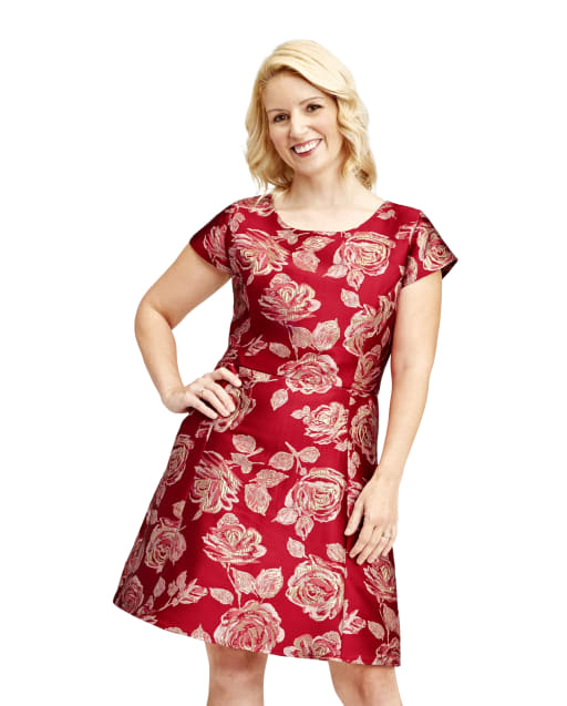 Womens Mommy And Me Metallic Rose Jacquard Matching Dress