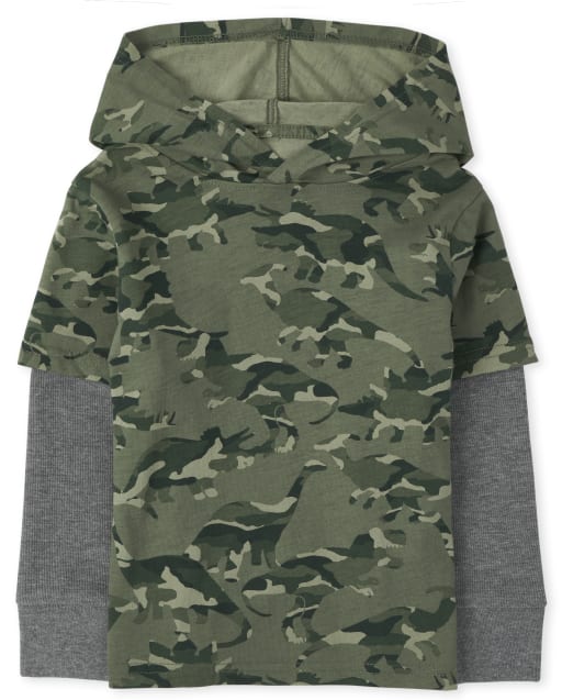 Toddler Boys Camo Dino 2 In 1 Hooded Top