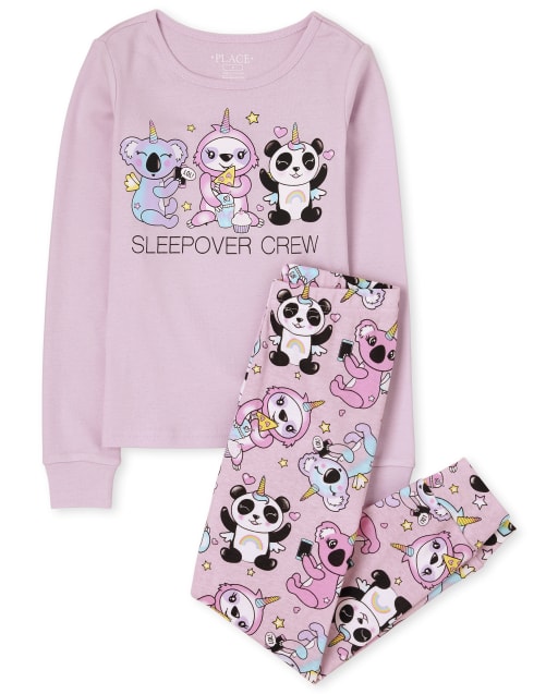 Pijama de algodón ajustado con cuello redondo para fiesta de pijamas para niñas