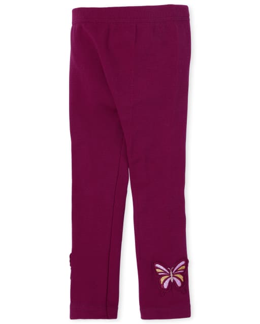 Leggings con forro polar de mariposa para niñas pequeñas