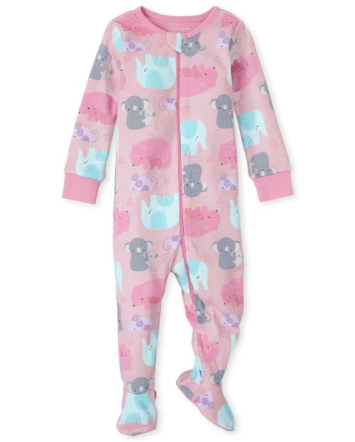The Childrens Place Girls Baby and Toddler Elephant Snug Fit Cotton One Piece Pajamas