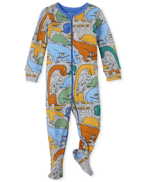 Pyjama une pièce en coton ajusté Dino pour bébés et tout-petits garçons