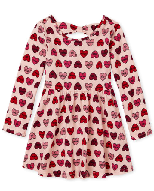 The Childrens Place Girls Baby and Toddler Heart Bow Back Skater Dress