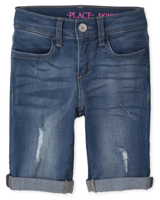 Girls Roll Cuff Denim Skimmer Shorts