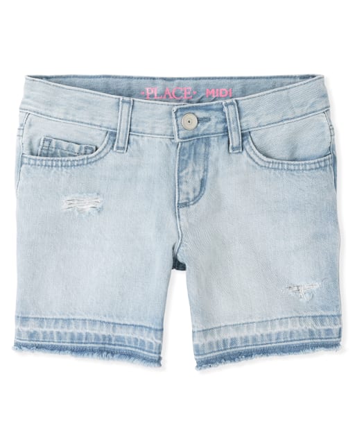 Girls Let Down Hem Denim Midi Shorts