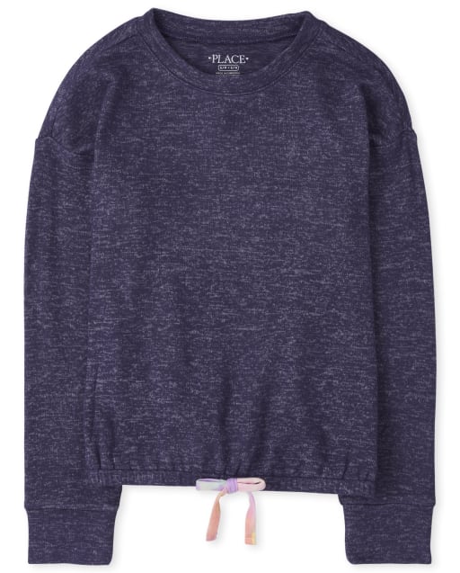 Girls Cozy Lightweight Sweater Tie Front Pullover