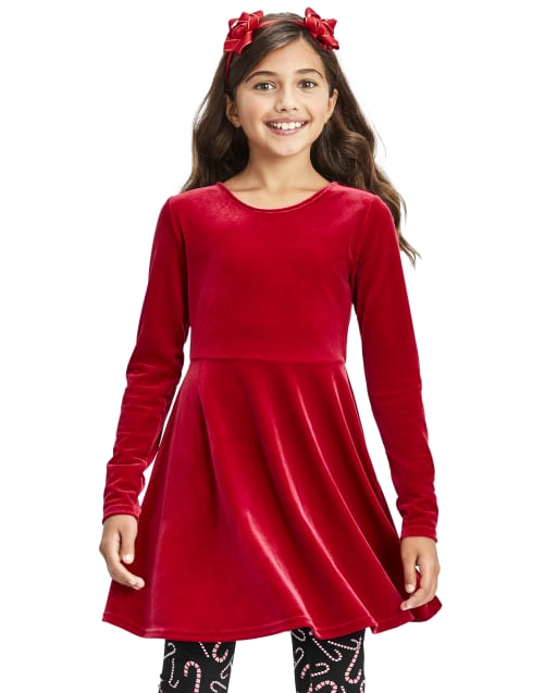 Girls Velour Bow Back Dress