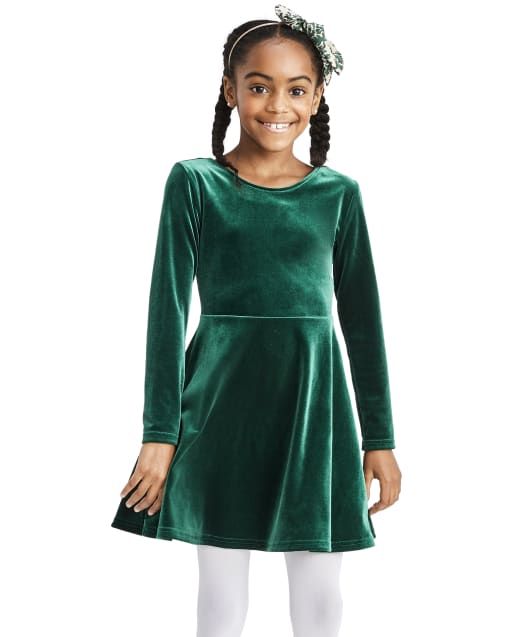 Vestido de niña de manga larga con lazo de terciopelo en la espalda