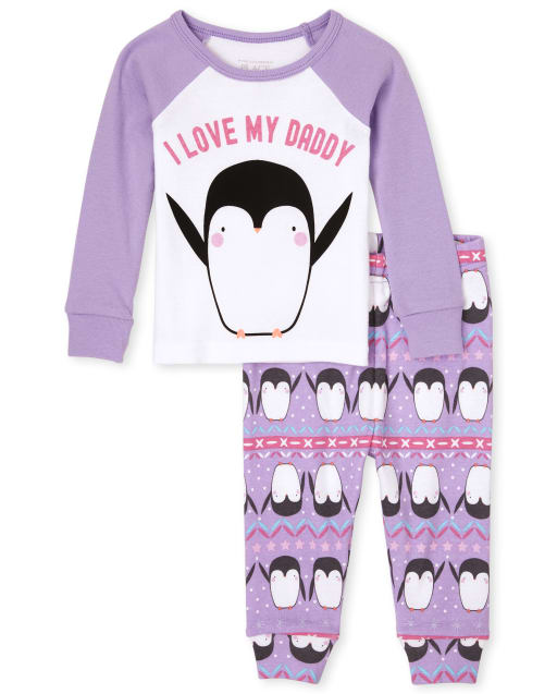 Pijamas de algodón ajustados Penguin Love para bebés y niñas pequeñas
