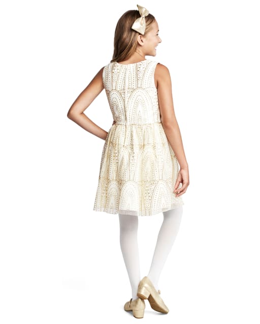 fit and flare sleeveless glitter dress