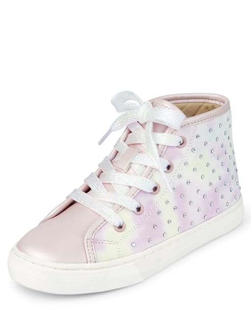 Girls Jeweled Tie Dye Hi Top Sneakers