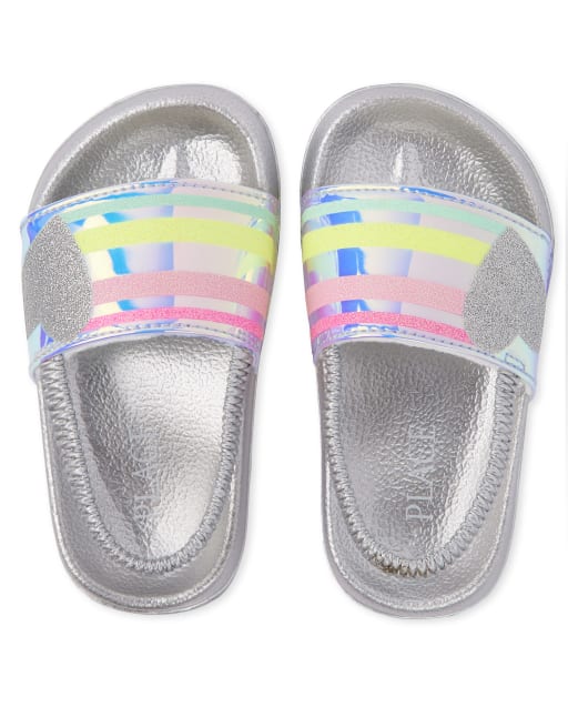 Toddler Girls Glitter Heart Holographic Slides