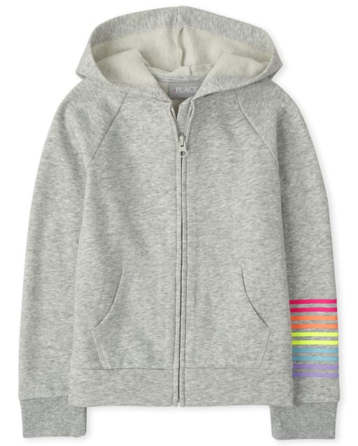 Sweat à capuche zippé en polaire arc-en-ciel pour fille