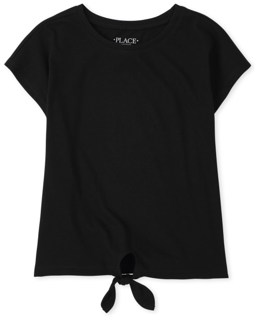 Camiseta básica con capas de manga corta con lazo en la parte delantera para niñas