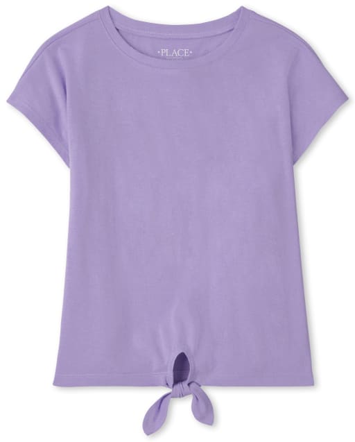 Camiseta básica con capas de manga corta con lazo en la parte delantera para niñas