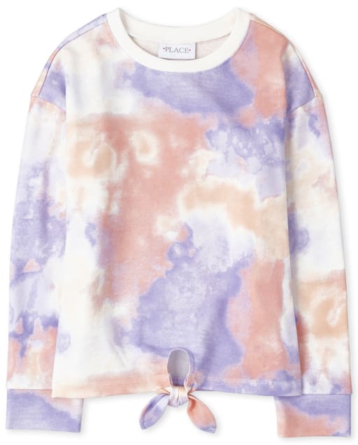 Haut en molleton tie-dye noué sur le devant pour fille