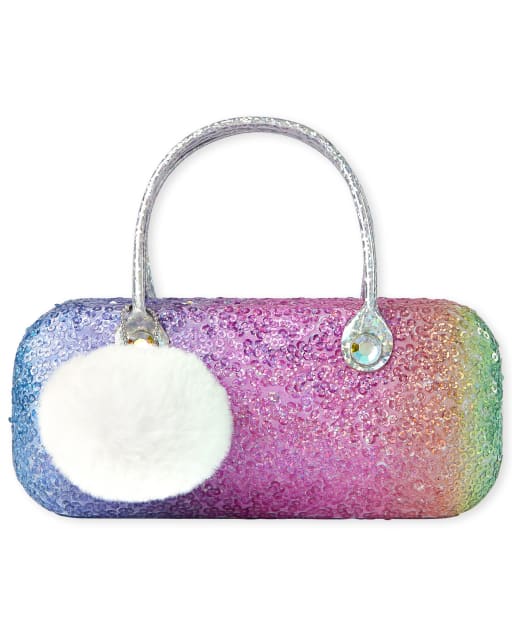 Étui à lunettes de soleil chat arc-en-ciel à paillettes pour filles