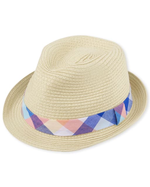 Boys Plaid Straw Fedora