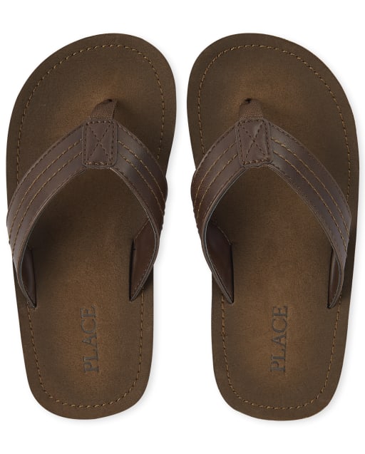 Boys Faux Leather Flip Flops